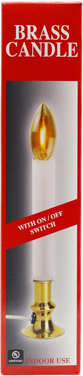 Creative Hobbies® Electric Window Candle Lamp with Brass Plated Base, On/Off Switch, Light Bulb, Ready to Use! (LED)