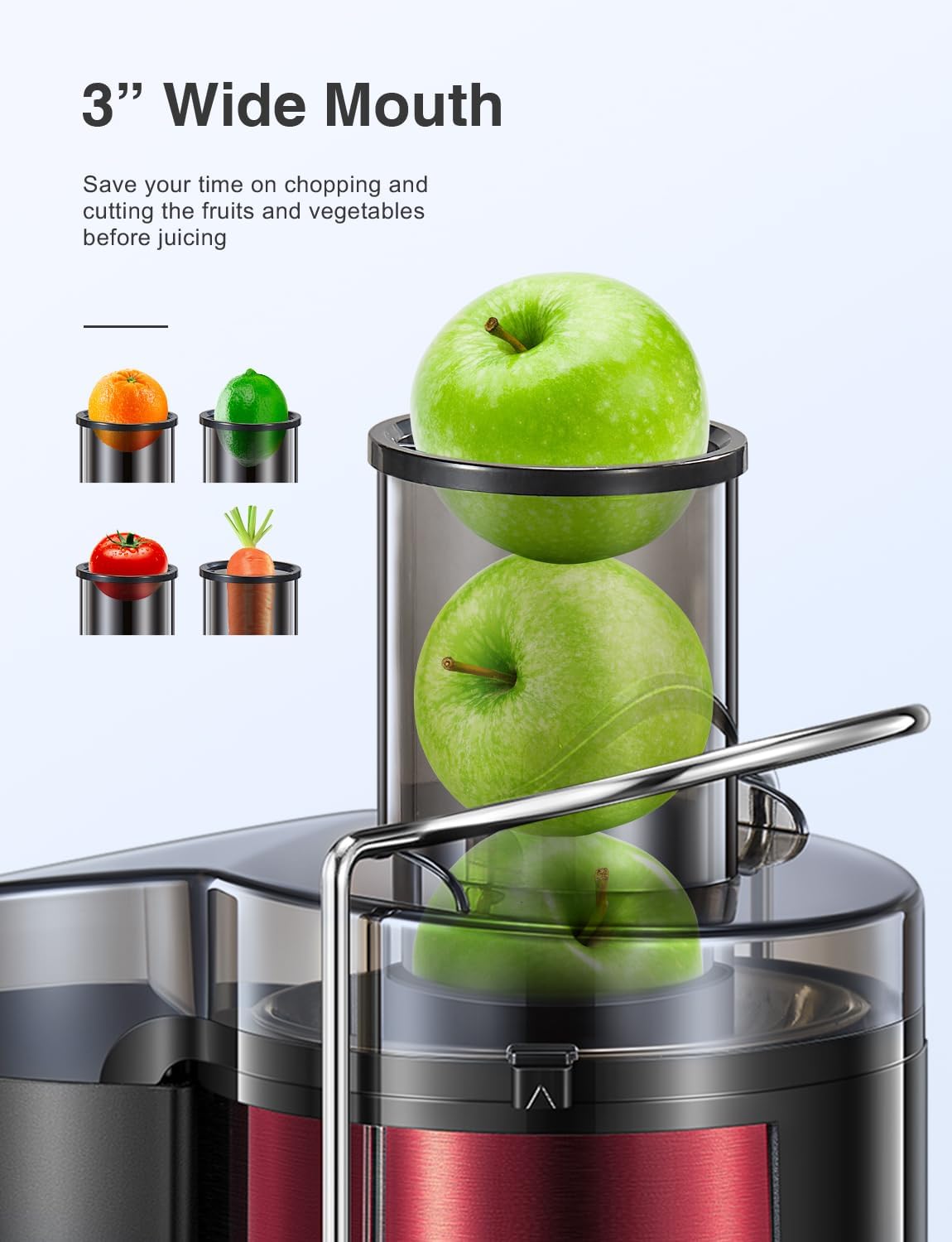 QCen Juicer Machine 500W Centrifugal Juicer with Extra Wide Feed Chute