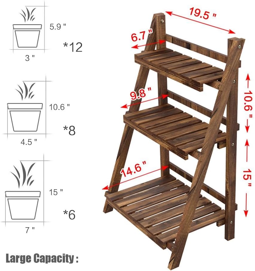 Yaheetech Wooden Plant Stand, 3-Tier Foldable Ladder Shelf, Indoor Outdoor | 23.6 x 15 x 36.6 in Plant Ladder for Pots and Flowers