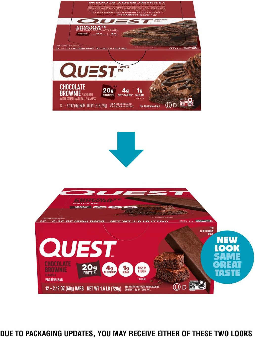 Quest Nutrition Oatmeal Chocolate Chip Protein Bars, 20g Protein, 12 Count | 12g Fiber, 5g Net Carbs, 1g Sugar, Gluten Free, High Quality Protein, Soft and Chewy, Individually Wrapped 2.12oz Bars