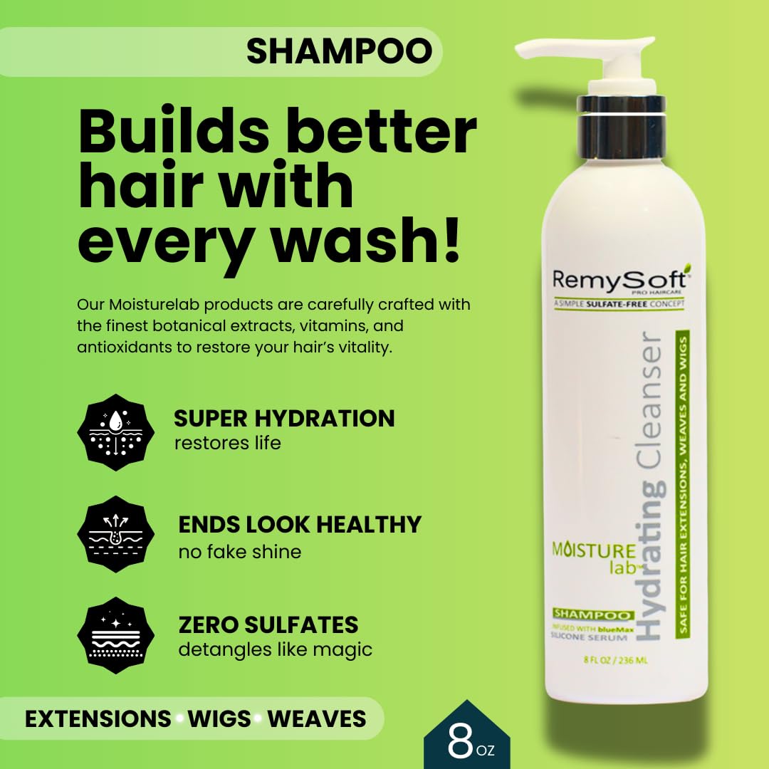 Sulfate-Free Detangling Duo: Hydrating Shampoo + Recovery Conditioner for Human & Synthetic Extensions Wigs Weaves Lace Fronts - Moisturelab Gentle