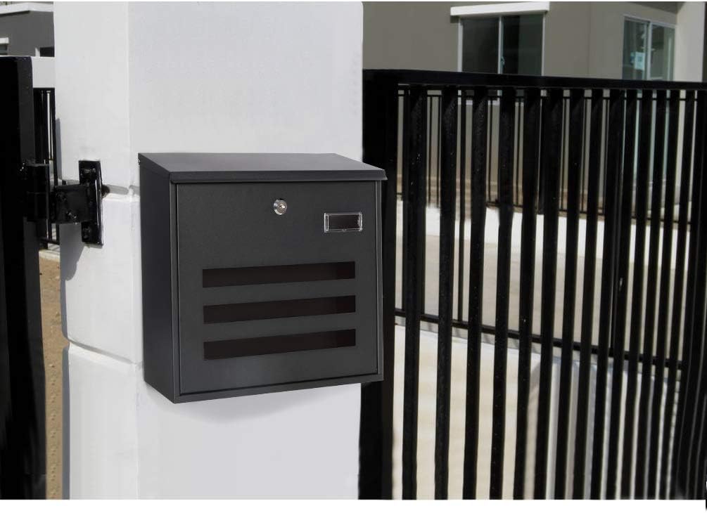 Decaller Large Capacity Mailbox with Key Lock, Wall Mount Metal Mail Box with Newspaper Compartment for Outside, 14.4" x 13" x 4.2", 938 Black