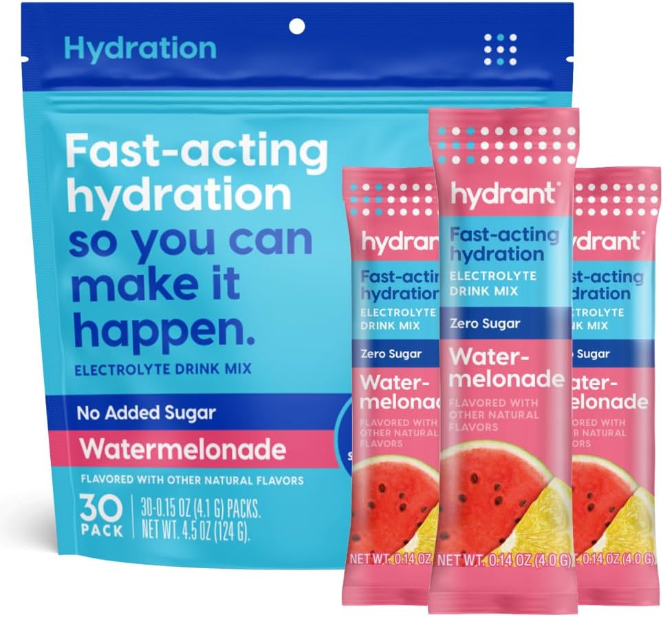 Hydrant Hydrate No Added Sugar, Individual Hydration Electrolyte Powder Stick Packets with Zero Sugar and Electrolytes for Rapid Hydration (Lemonade