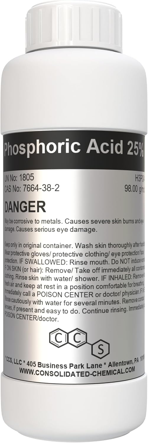 Phosphoric Acid 25% - Tamper-Evident Sealed Bottle - 1 Liter (32 Fl Oz)