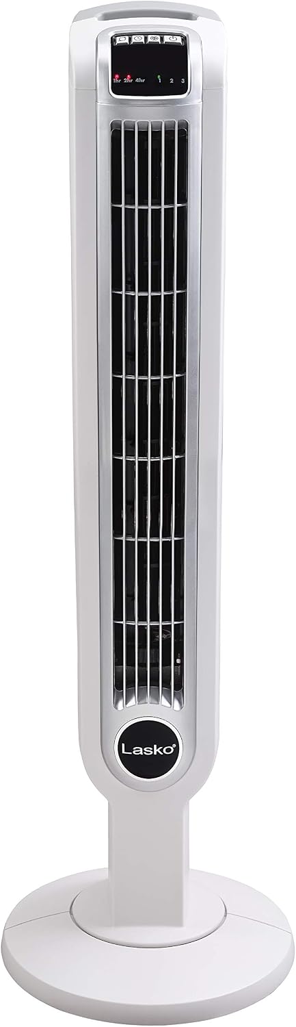 Lasko Oscillating Tower Fan with Remote Control - 36" - 2510 - White | Timer, Quiet Standing Fan for Bedroom, Office, and Home, 3 Speeds, Powerful Cooling Air