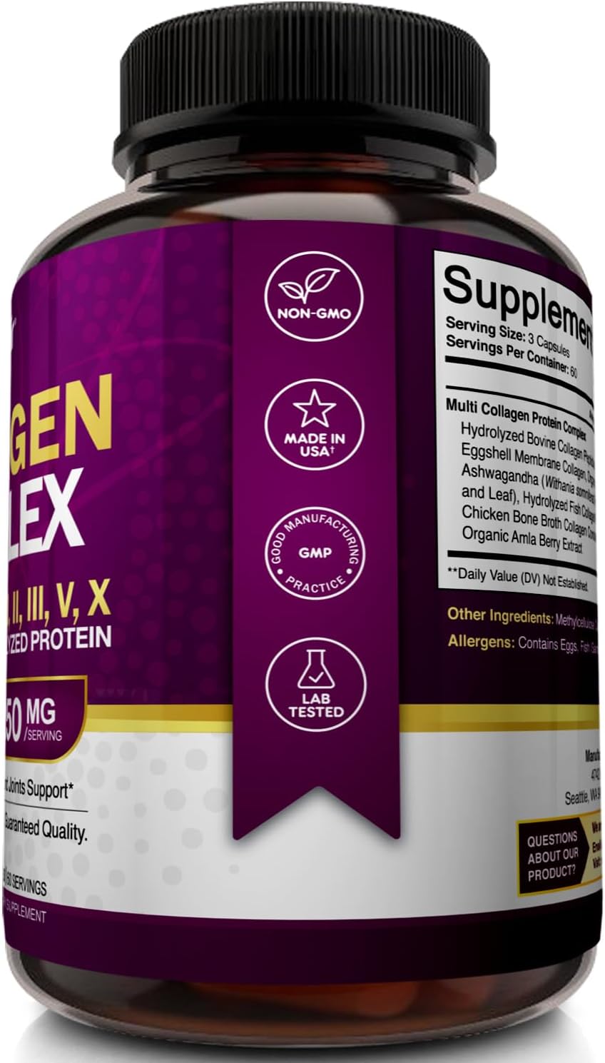 NutriFlair Multi Collagen Peptides 2250mg - Type I, II, III, V, X - Collagen Supplements Complex Powder Pills for Women and Men - Hydrolyzed Protein