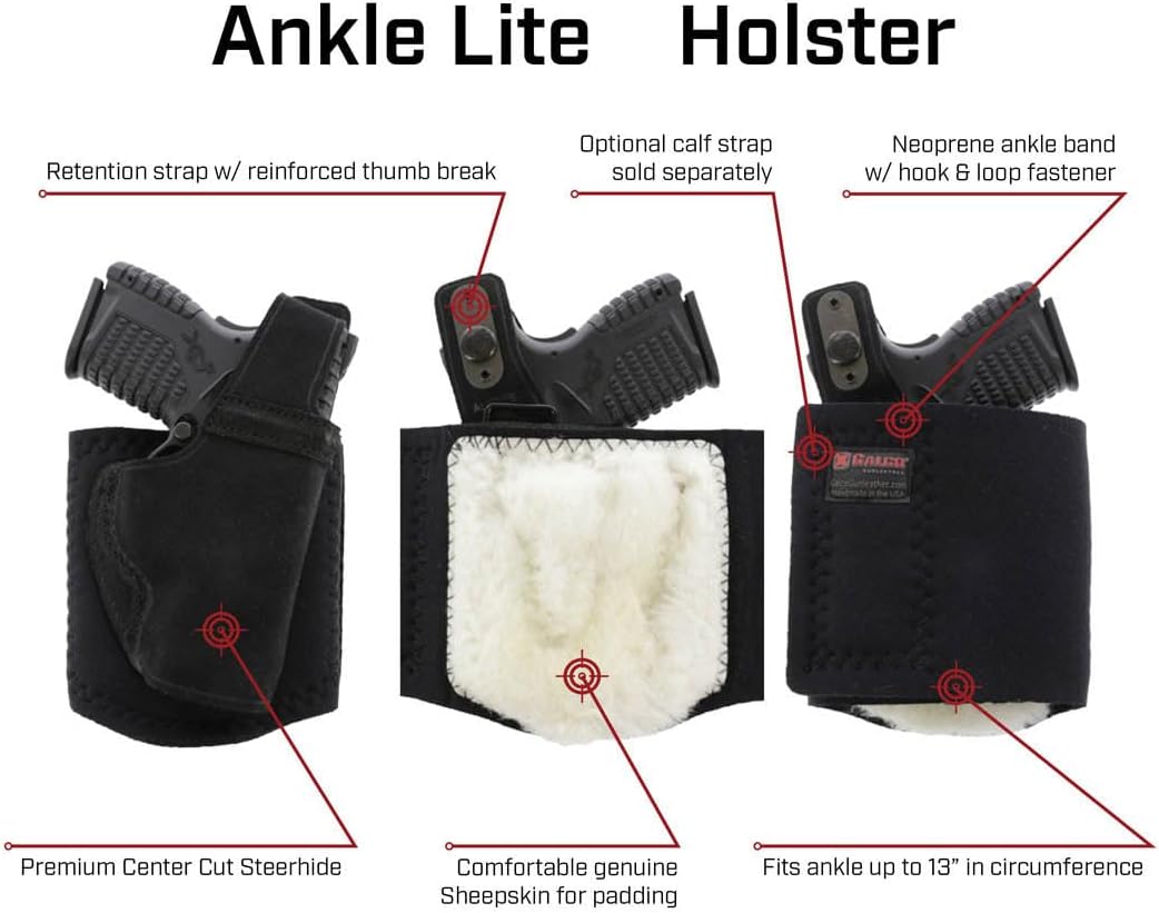 Galco Ankle Lite / Ankle Holster for Ruger LCP, KelTec P3AT, P32