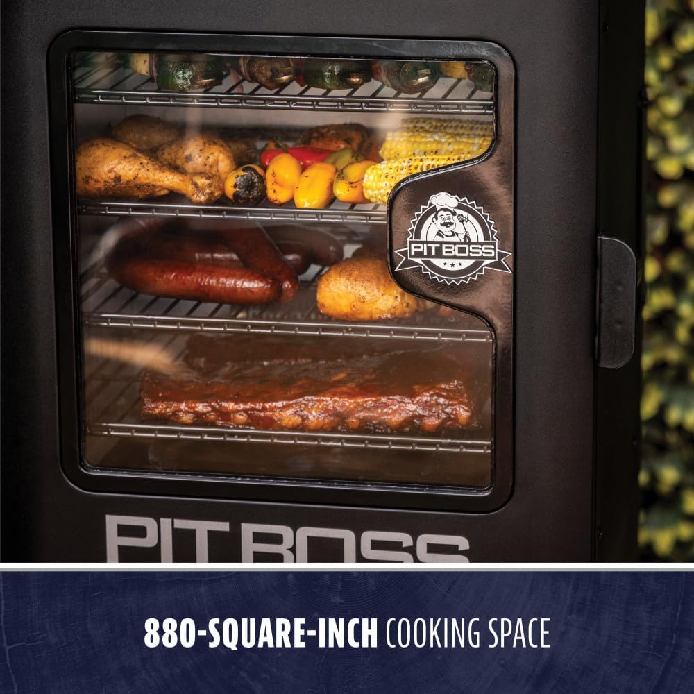 Pit Boss 3-Series WiFi & Bluetooth Digital Vertical Smoker with LCD Digital Controller and Wood Chip Tray, 880-Sq. In. 4-Rack Cooking Space