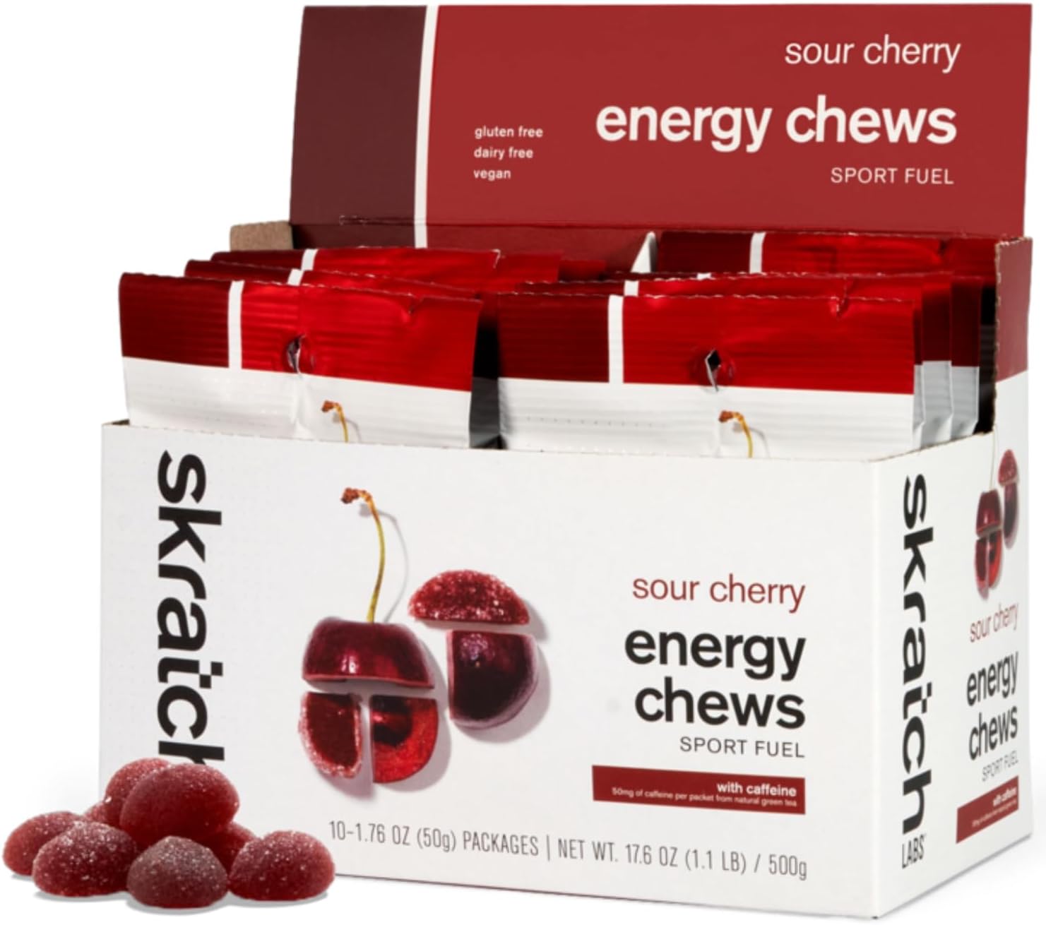 Skratch Labs Energy Chews, Caffeinated Sour Cherry, 10 Pack