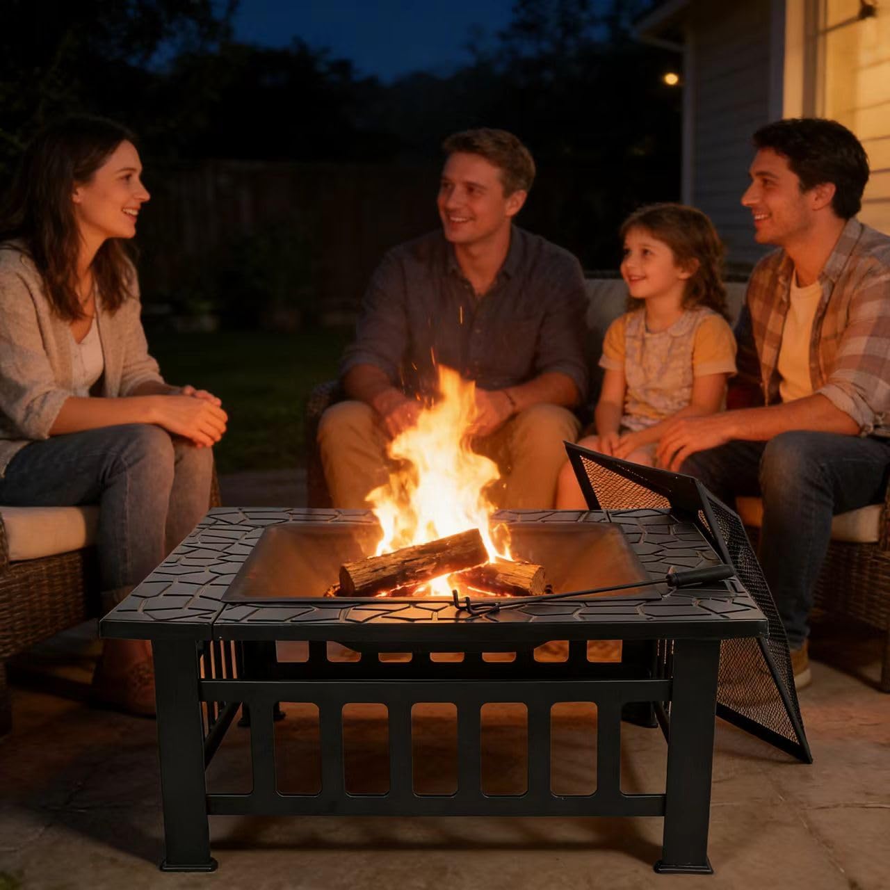 ZENY 32 inch Outdoor Fire Pit with Grill for Outside Wood Burning, Square Metal Outside Fireplaces
