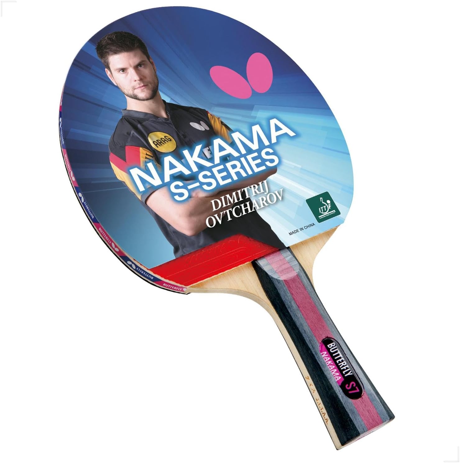 Butterfly Nakama S-7 Table Tennis Racket – Professional ITTF Approved Butterfly Ping Pong Paddle – Sapphira Table Tennis Rubber and Thick Sponge
