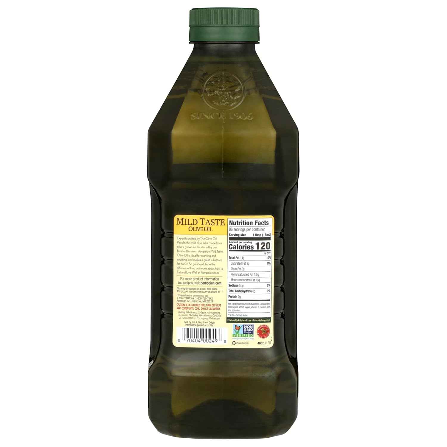 Pompeian Mild Taste Olive Oil - 68 fl oz (2 L) | Olive Oil for High Heat Cooking - Mild Flavor for Baking and Sauteing - High Smoke Point - Value Size