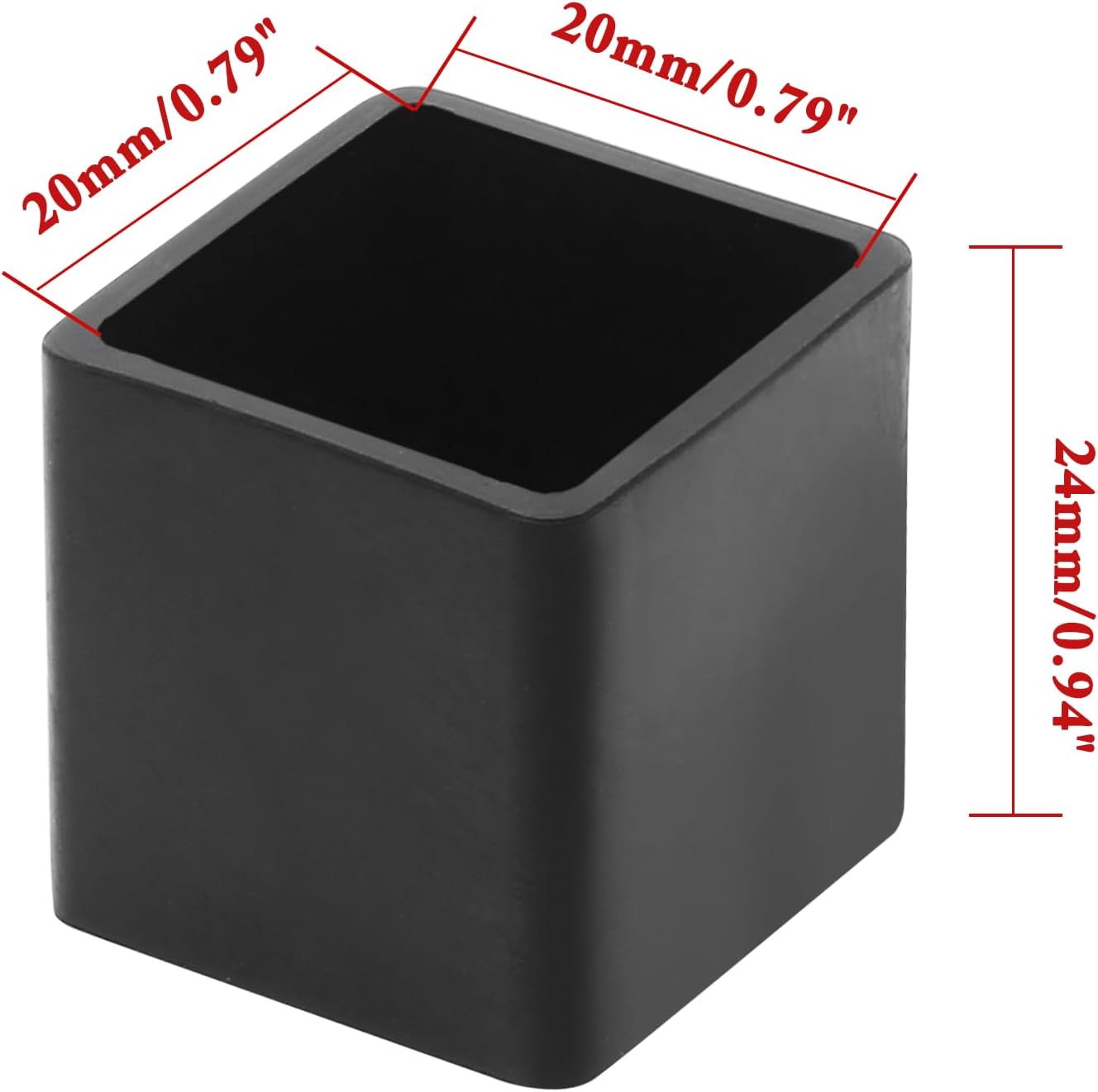 Bonsicoky 20Pcs Rectangle Rubber Furniture Leg Caps (3/4" x 1-1/2"), Vinyl Flexible Chair Leg Floor Protectors for Patio Indoor Chair Table Bed