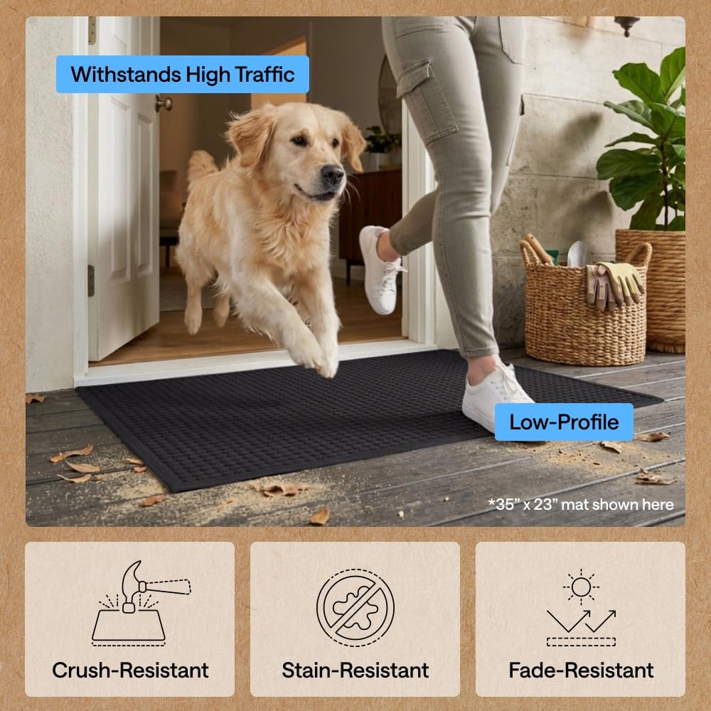 GORILLA GRIP® HydroABSORB Door Mat for Indoor Outdoor Use, 29x17 Black