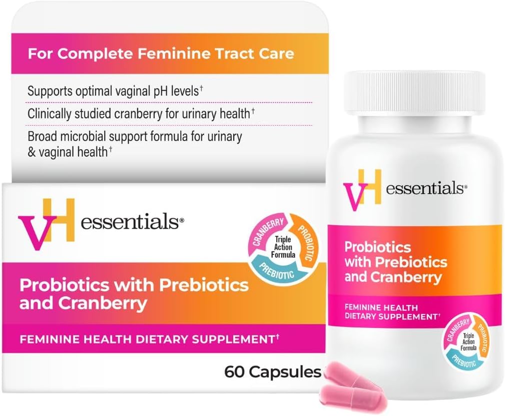 vH essentials Probiotics for Women with Prebiotics and Cranberry, 60 Ct | Feminine Health Dietary Supplement, Probiotics Support Gut Balance, Urinary Tract Health for Women, 30 Day Supply