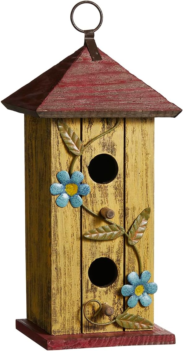 Glitzhome 14" H Hanging Distressed Wooden Church Birdhouse Garden Decor