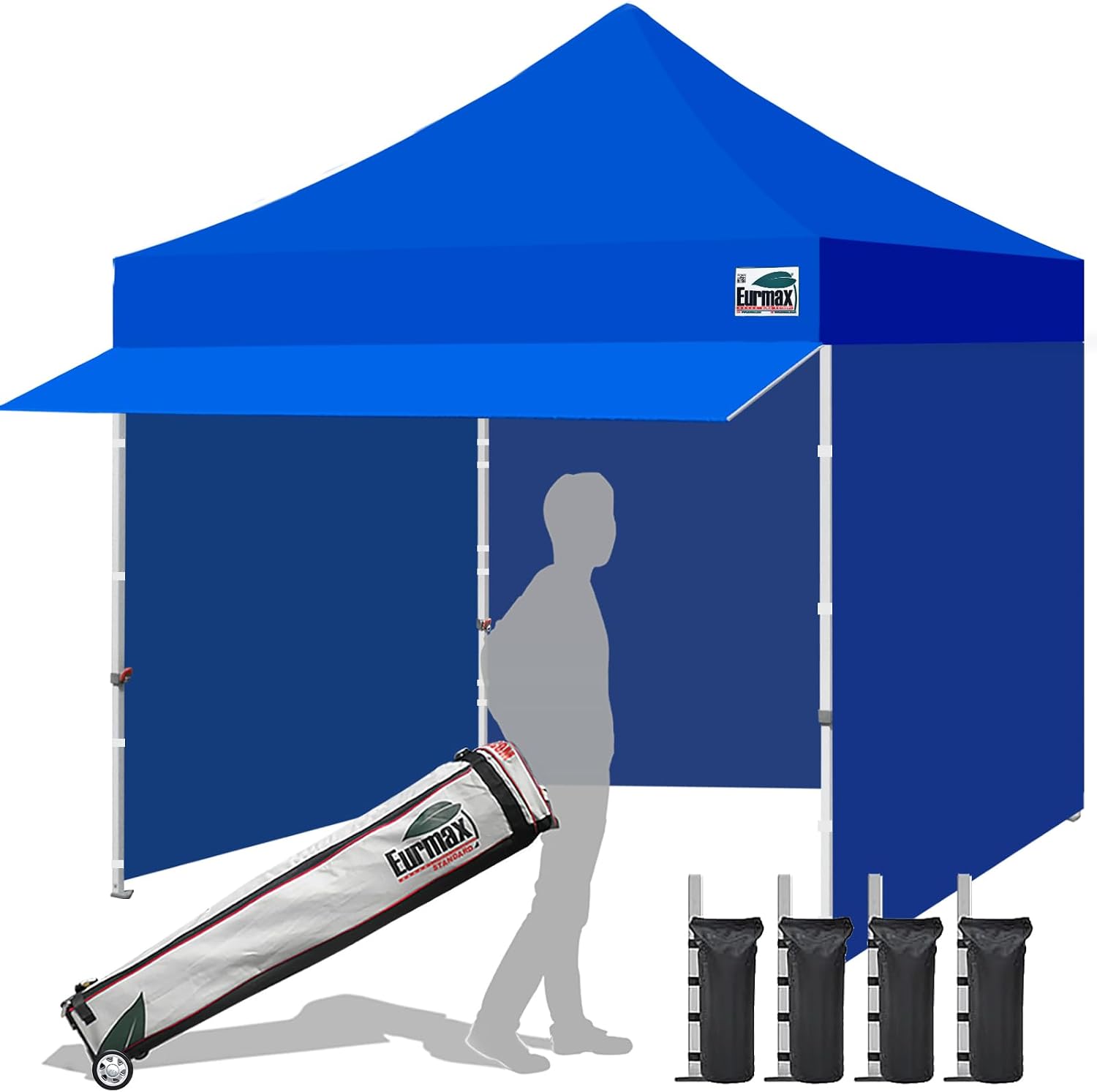 Eurmax USA 10x10 Pop Up Canopy,Commercial Tent with Patented No-Tip Rolling Bag,30sqft Extension Awning & 4 Zippered Removable Walls,UV & Water Resistant,Heavy Duty Instant Shelter Gazebo,White