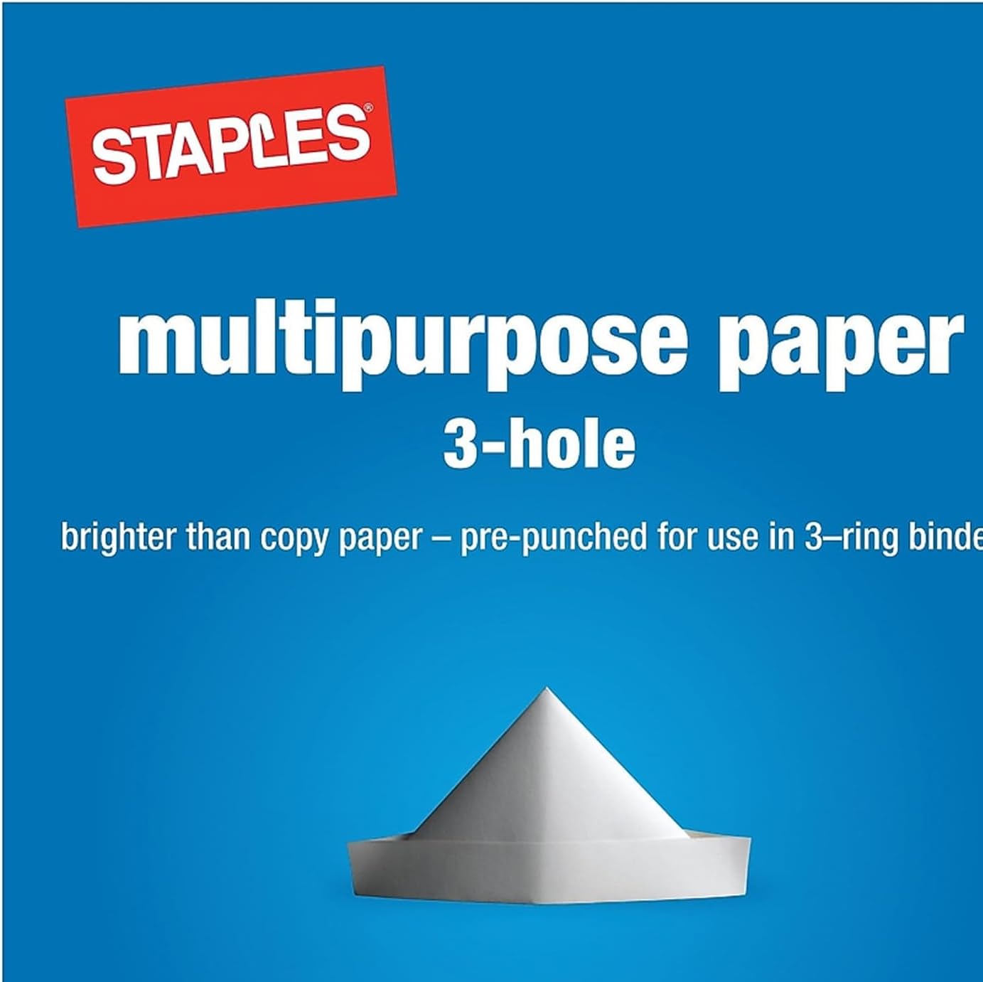 Staples Multipurpose Paper, 8 1/2 x 11, 3-Hole Punched, Ream, for Office, School & Home | Pre-punched white paper ready for standard 3-ring binders. Sold by the ream.