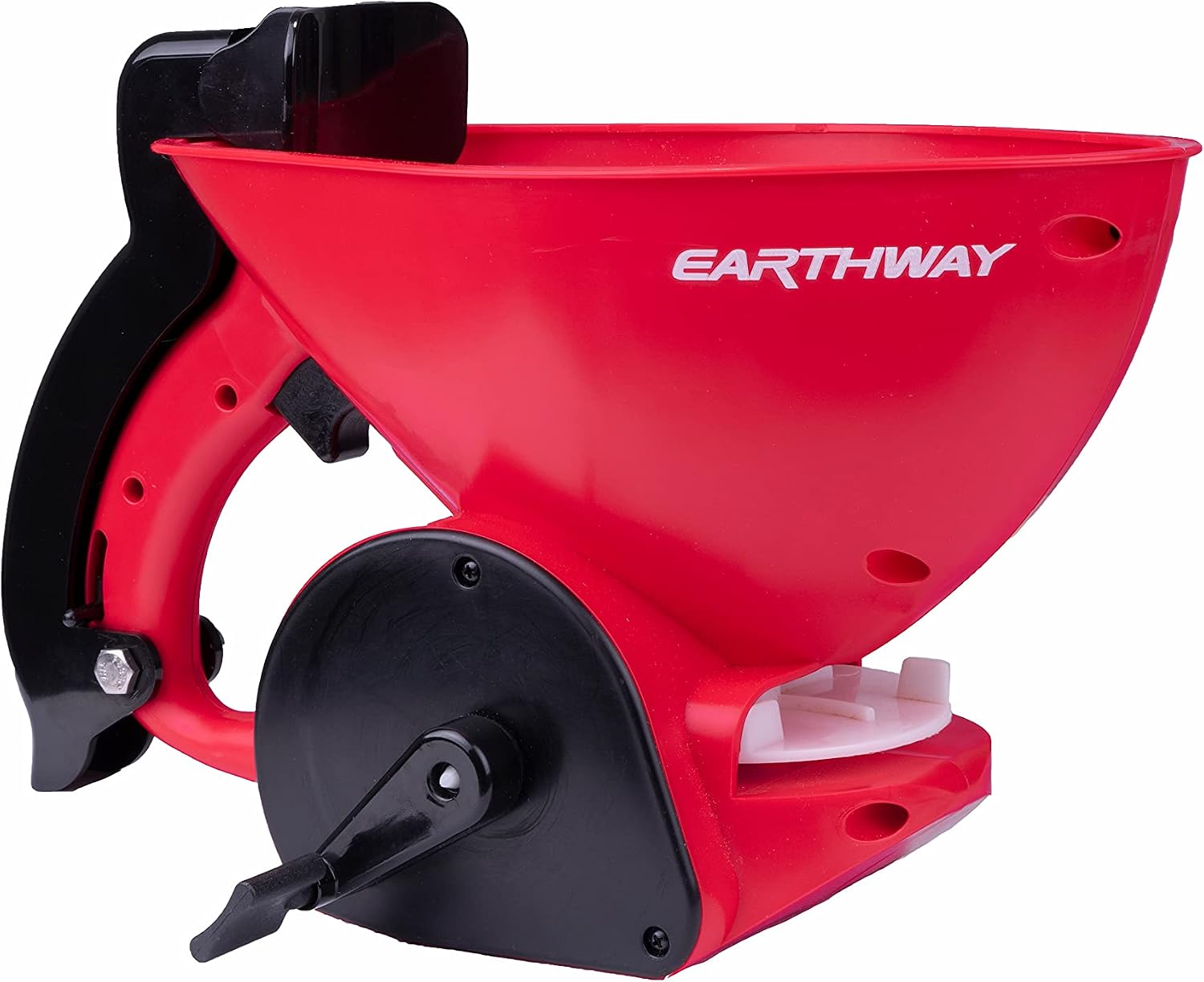 EarthWay 16014 LB Red Ergonomic Hand Spreader with Built-in Ergonomic Armrest and Trigger for Comfort and Adjustable Reel Control and Sealed Gearbox