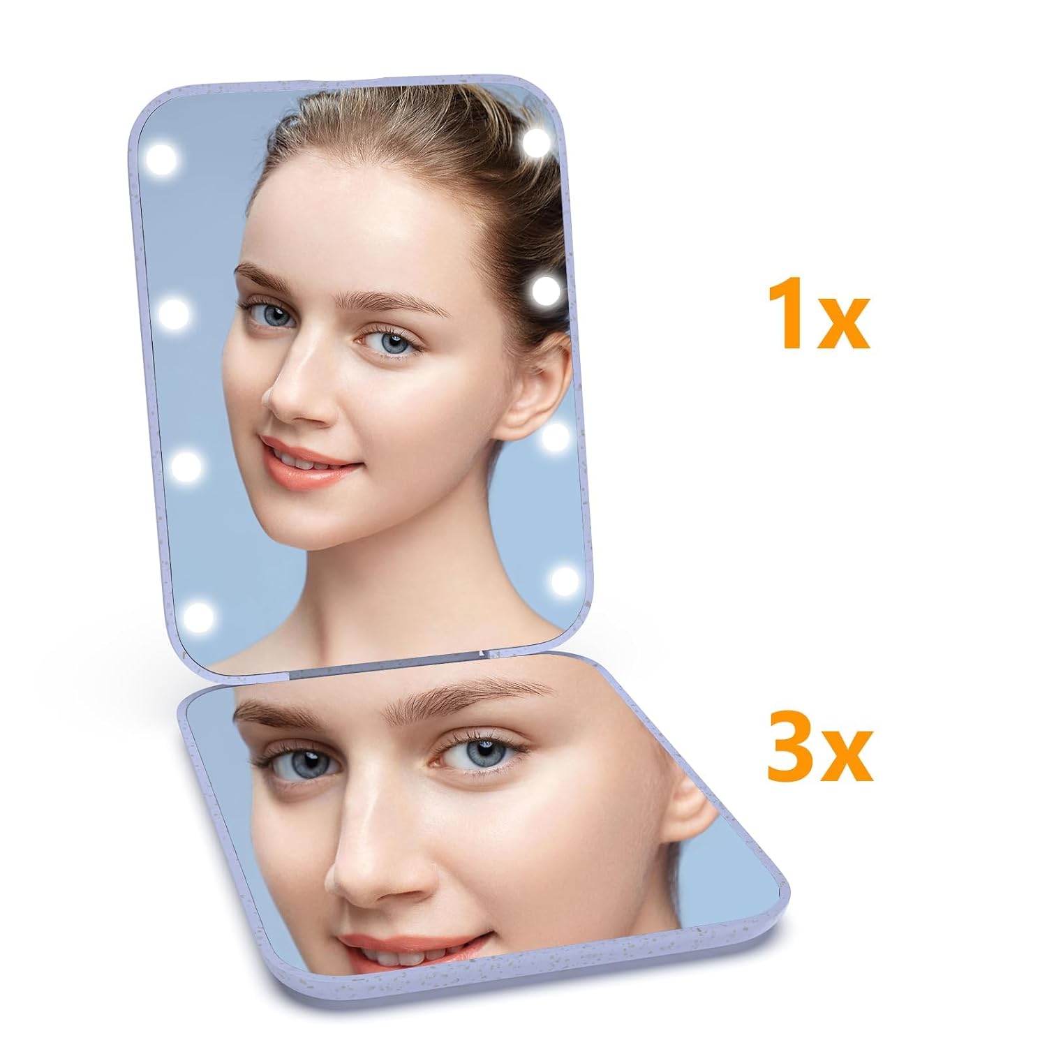 Kintion Pocket Mirror, 1X/3X Magnification LED Compact Travel Makeup Mirror with Light for Purse, 2-Sided, Portable, Folding, Handheld