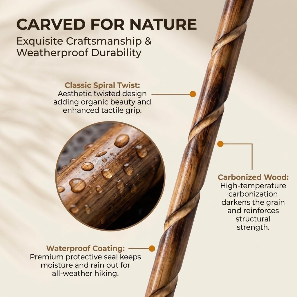 FOREST PILOT Big Ball Head Wooden Walking Stick Nature Color, 48 Inches
