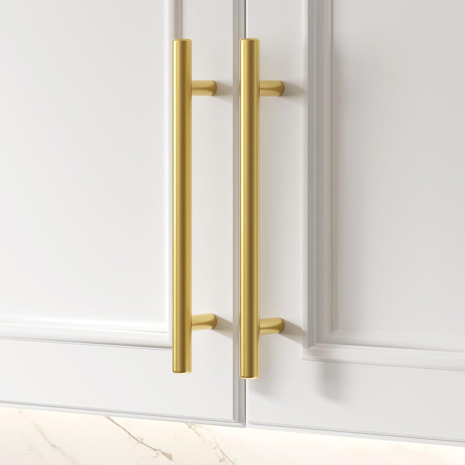 Goldenwarm 5 Pack 3 inch Gold Cabinet Handles Brushed Gold Cabinet Pulls | Gold Dresser Drawer Handles Stainless Steel Drawer Pulls for Kitchen Bathroom Bedroom, Easy to Install