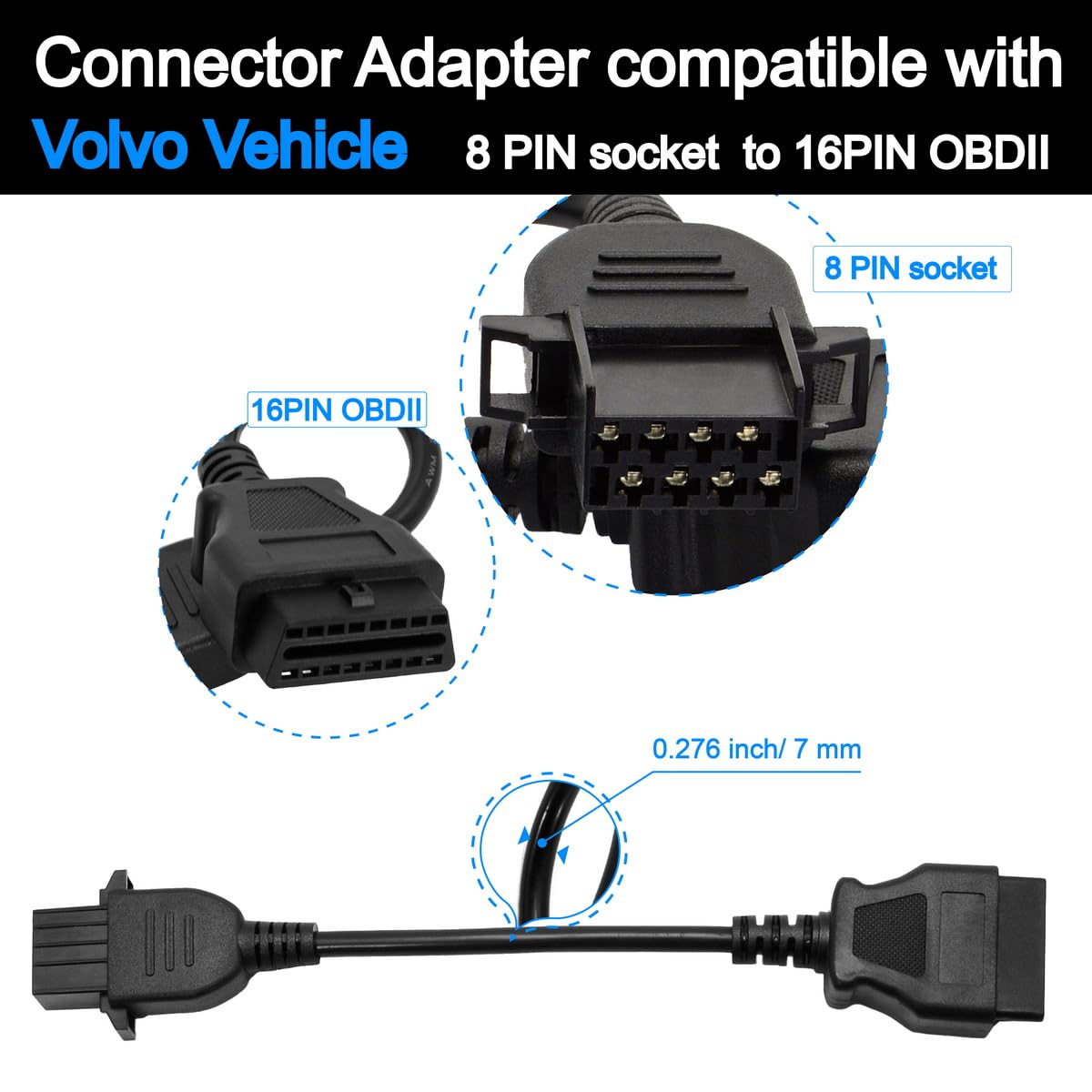 OBD OBD2 16 Pin Connector Diagnostic Adapter Cable Compatible for BMW 20 Pin