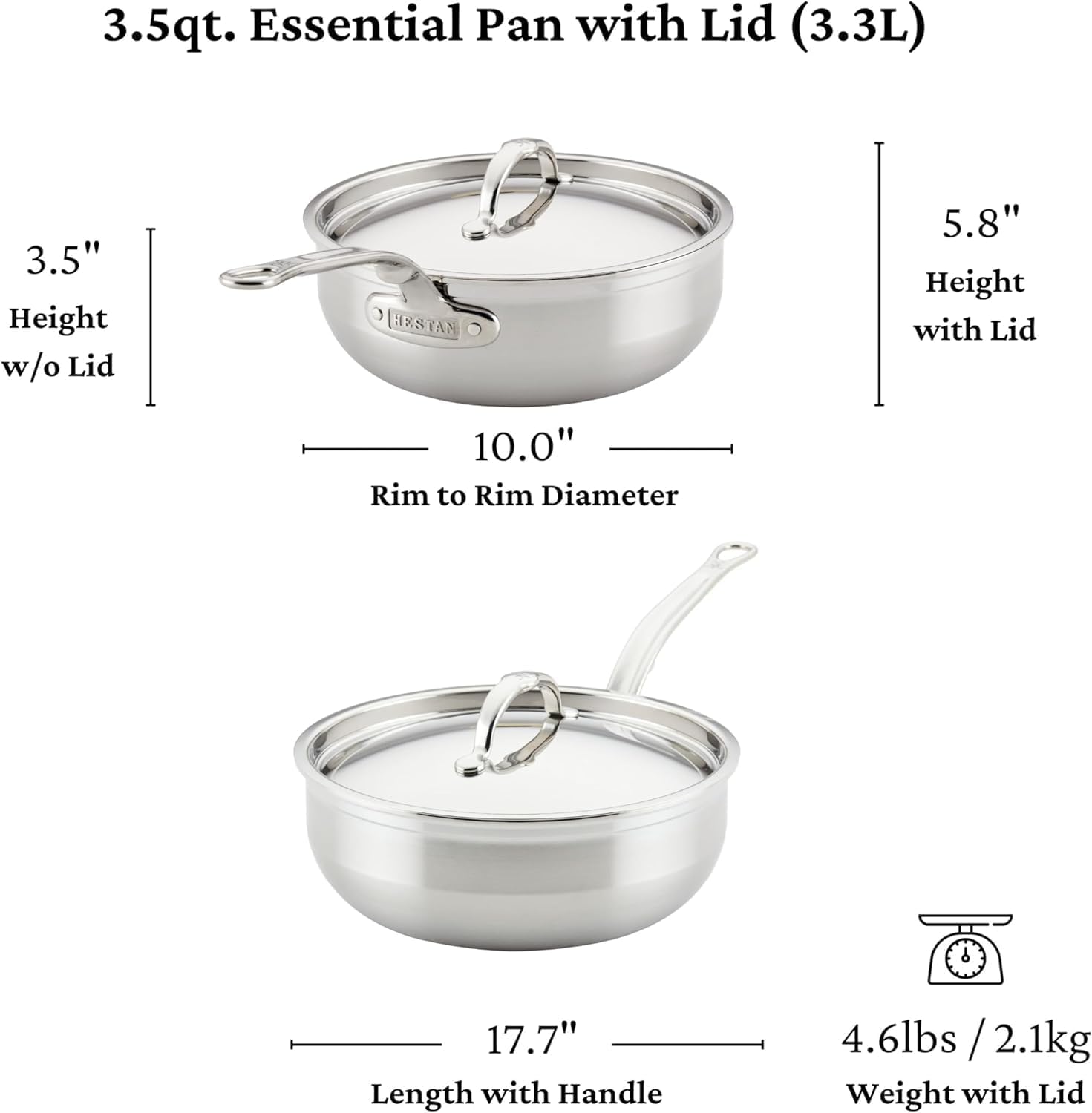 Hestan ProBond Forged - Professional Clad Stainless Steel All-In-One Pan, 5 Quart, with Helper Handle, Induction Compatible