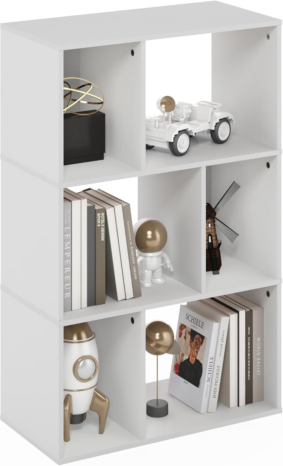 Furinno LUDER Book Shelf, 6-Tier Tall Modern Bookshelf, Bookcase with Open Shelves, 9.3 x 12 x 71, for Living Room, Bedroom, Home Office, White