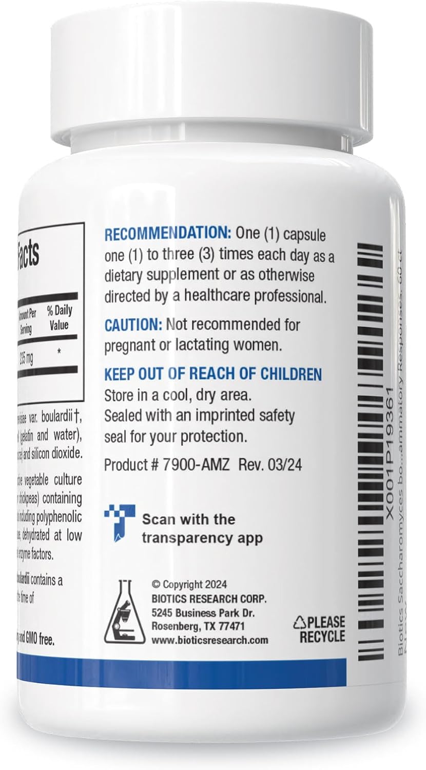 Biotics Research Saccharomyces boulardii Probiotics Supplement - 235 mg/Serving- Supports GI Health Microbial Balance, Healthy Immune & Pathway Responses - Dairy-Free, Temperature-Stable - 60 Capsules