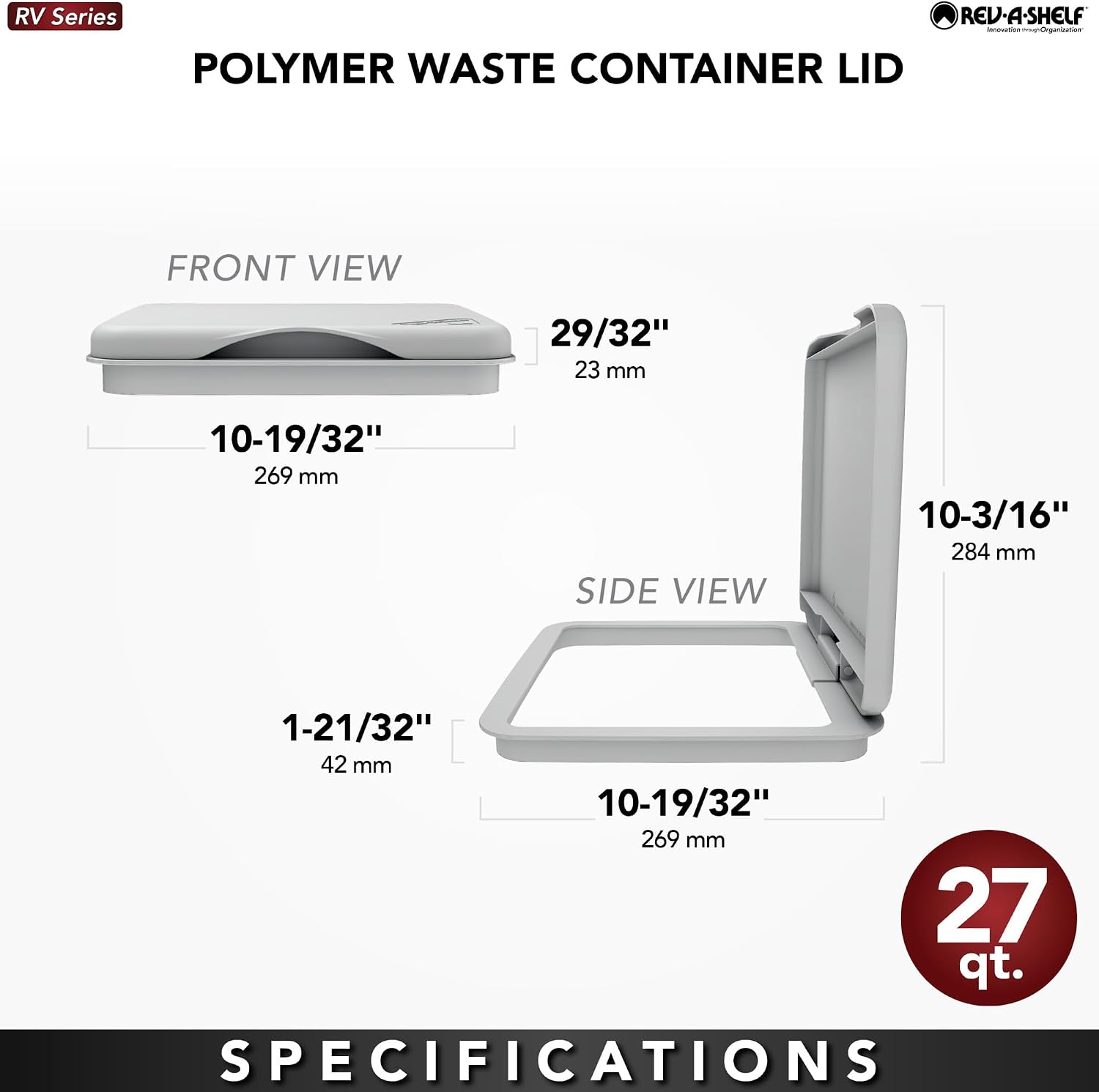 Rev-A-Shelf 35 Qt Under Sink Garbage Can Lid for Base Kitchen and Bathroom Cabinet, Replacement Plastic Trash Bin Lid Only, White, RV-35-LID-1