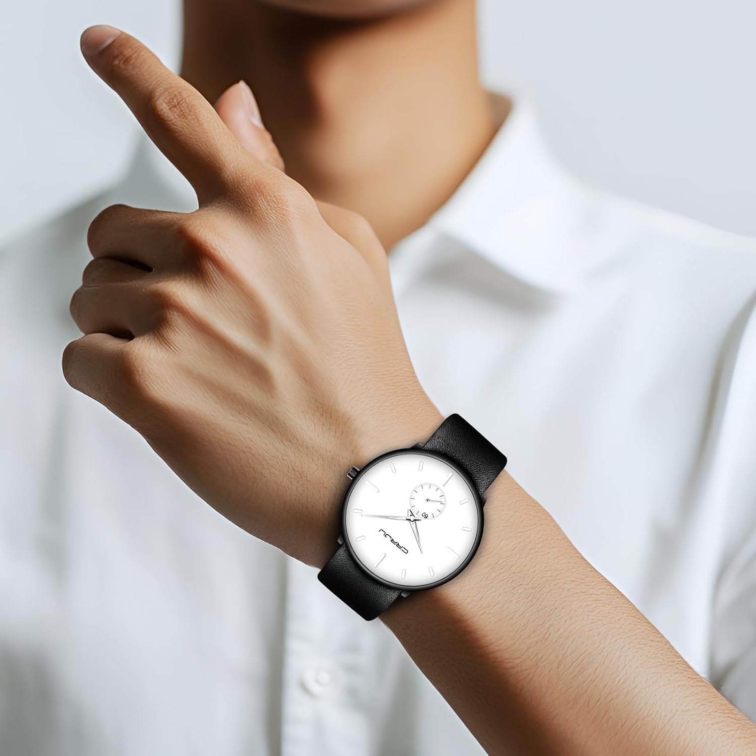 Mens Watches Ultra-Thin Minimalist Waterproof-Fashion Wrist Watch for Men Unisex Dress with Leather Band