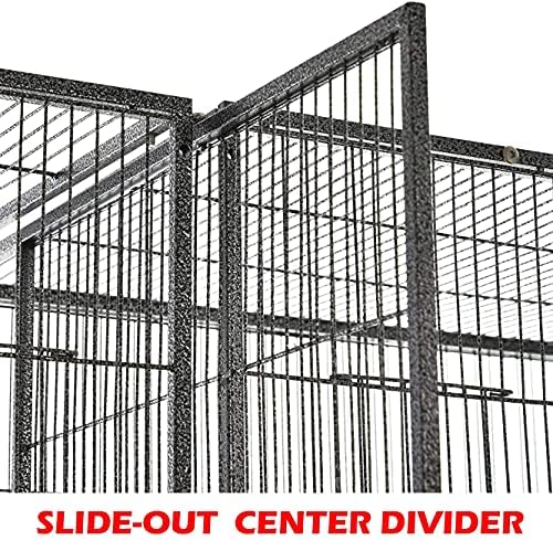 64" Extra Large Double Flight Bird Wrought Iron Double Cage Slide Out Center Divider Side Nesting Box Door Parrot Cage Cockatiel Conure with Removable Rolling Stand Storage Shelf