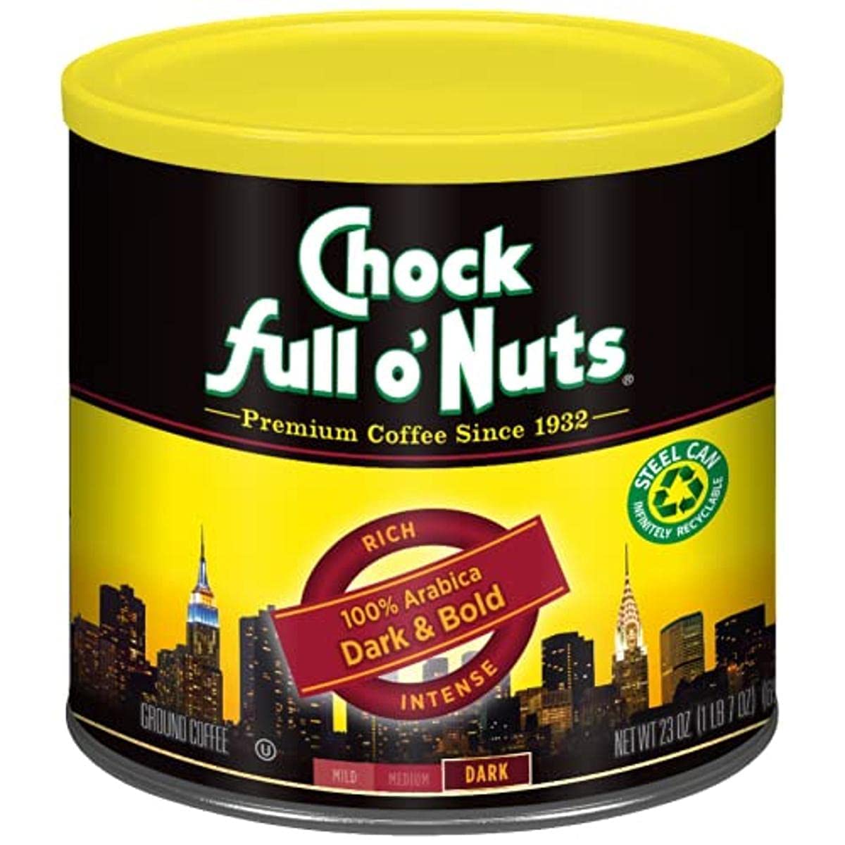 Chock Full o' Nuts French Roast Ground Coffee – Premium Beans in Recyclable Steel Can – Rich Flavor & Aroma, Dark Roast – Perfect for Drip, Pour-Over, Percolator – 26 Oz Can