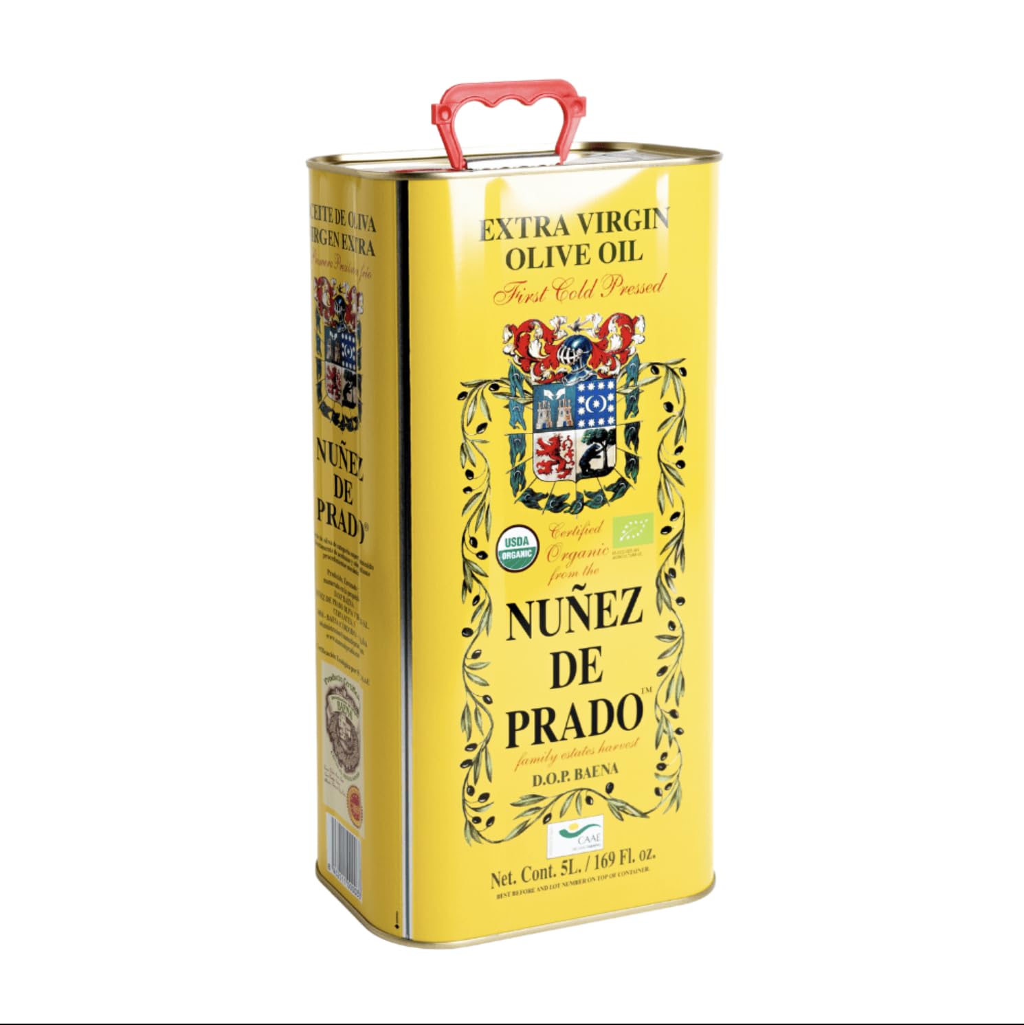 Nuñez de Prado Extra Virgin Olive Oil – USDA Organic, DOP Baena, First Cold Pressed, Family Estate Harvest, 33.8 fl oz (1 Liter)