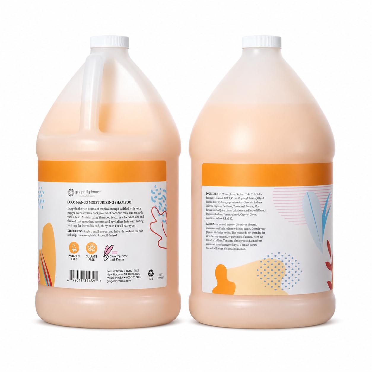 Ginger Lily Farms Botanicals Moisturizing Shampoo for All Hair Types, Coco Mango, 100% Vegan & Cruelty-Free, Coconut Mango Scent, 1 Gallon (128 fl oz) Refill | for Hands, Body & Hair, Moisturizing Wash, Salon Wash, Spa Cleanser, Salon & Spa Essentials, M…