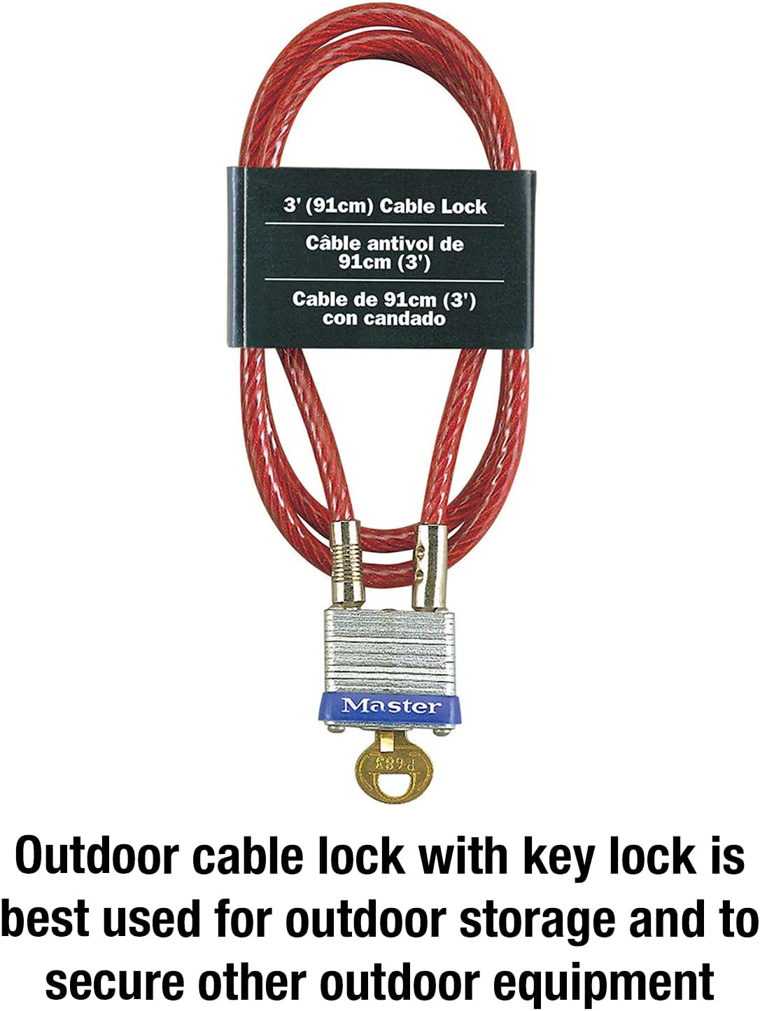 Master Lock 719D Steel Cable with Integrated Outdoor Padlock with Key, 1 Pack