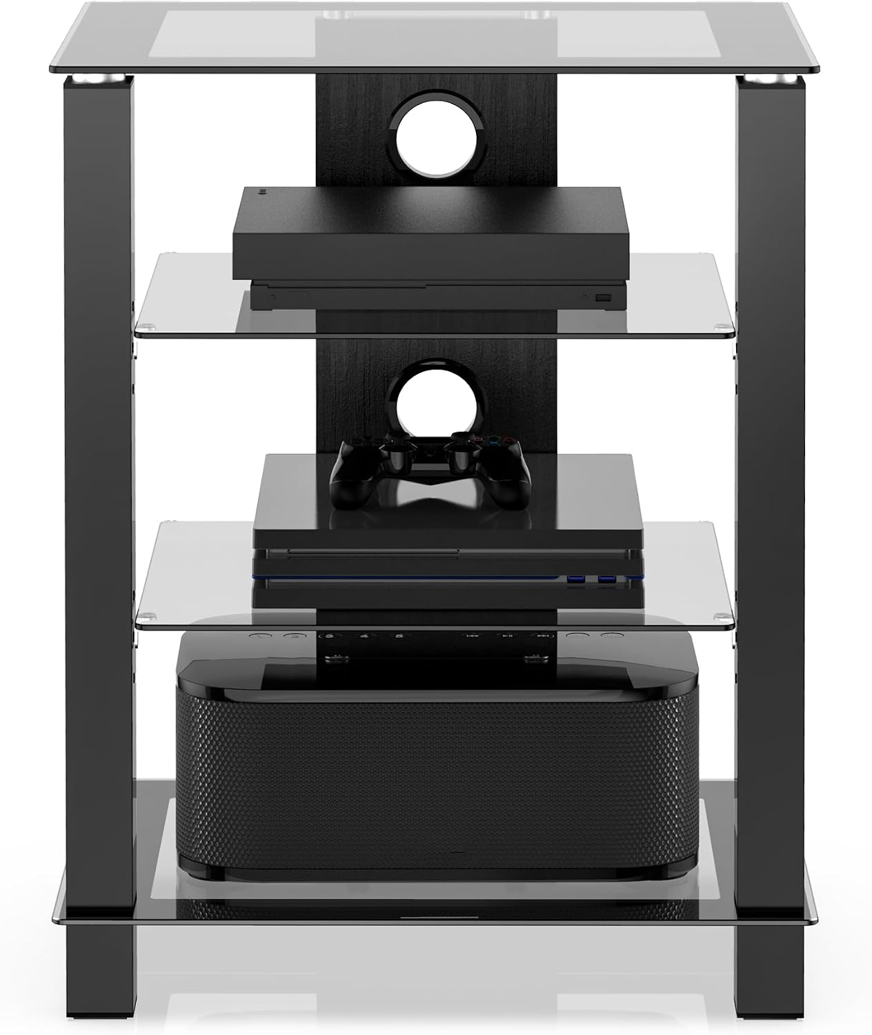 FITUEYES 4-Tier AV Media Cabinet Stand with Multiple Height Options, Black