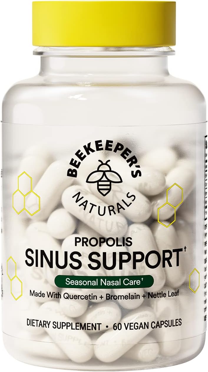 Beekeeper's Naturals Sinus Support for Adults, Quercetin & Bromelain, 60 ct | All Natural, Seasonal Nasal Care Relief, Propolis, Quercetin, Bromelain