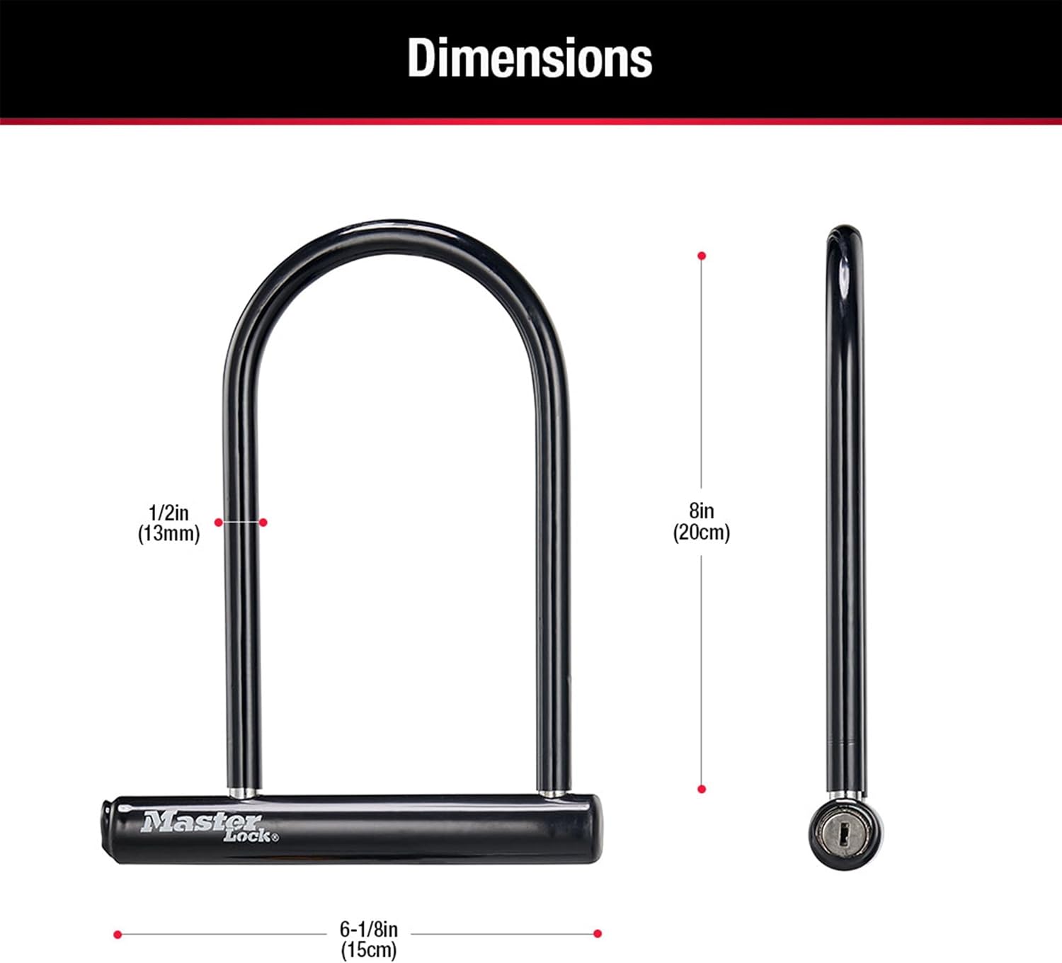 Master Lock Black Bike Lock with Key, Standard Size U-Lock for Bicycles and Other Outdoor Equipment, Anti-Theft Lock for Bikes, 8320D