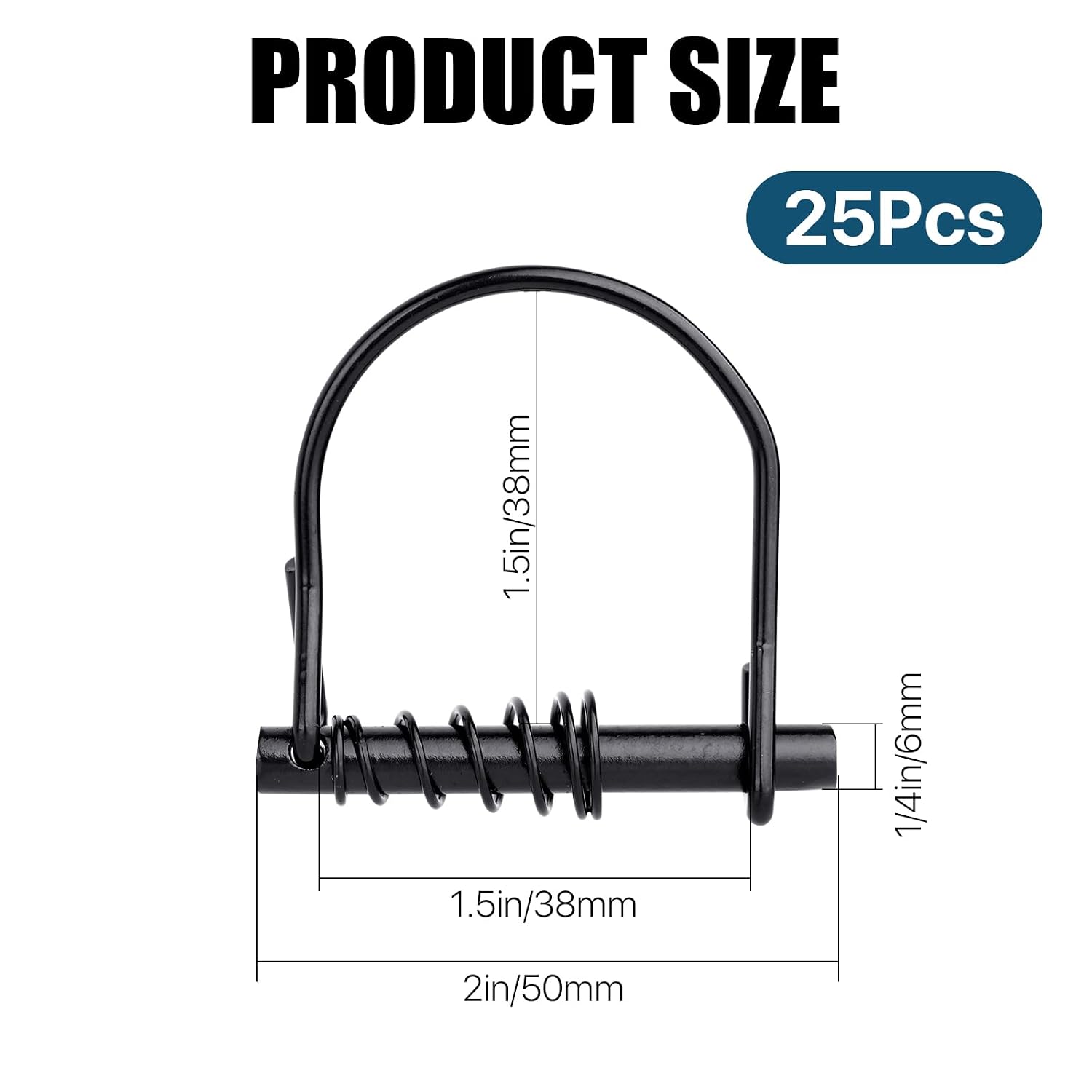1/4 in Locking Pin with Spring 25 Pcs Silent Shaft Lock Pin, Black Arch Trailer Coupler Pins for Farm Trailers Wagons Towing