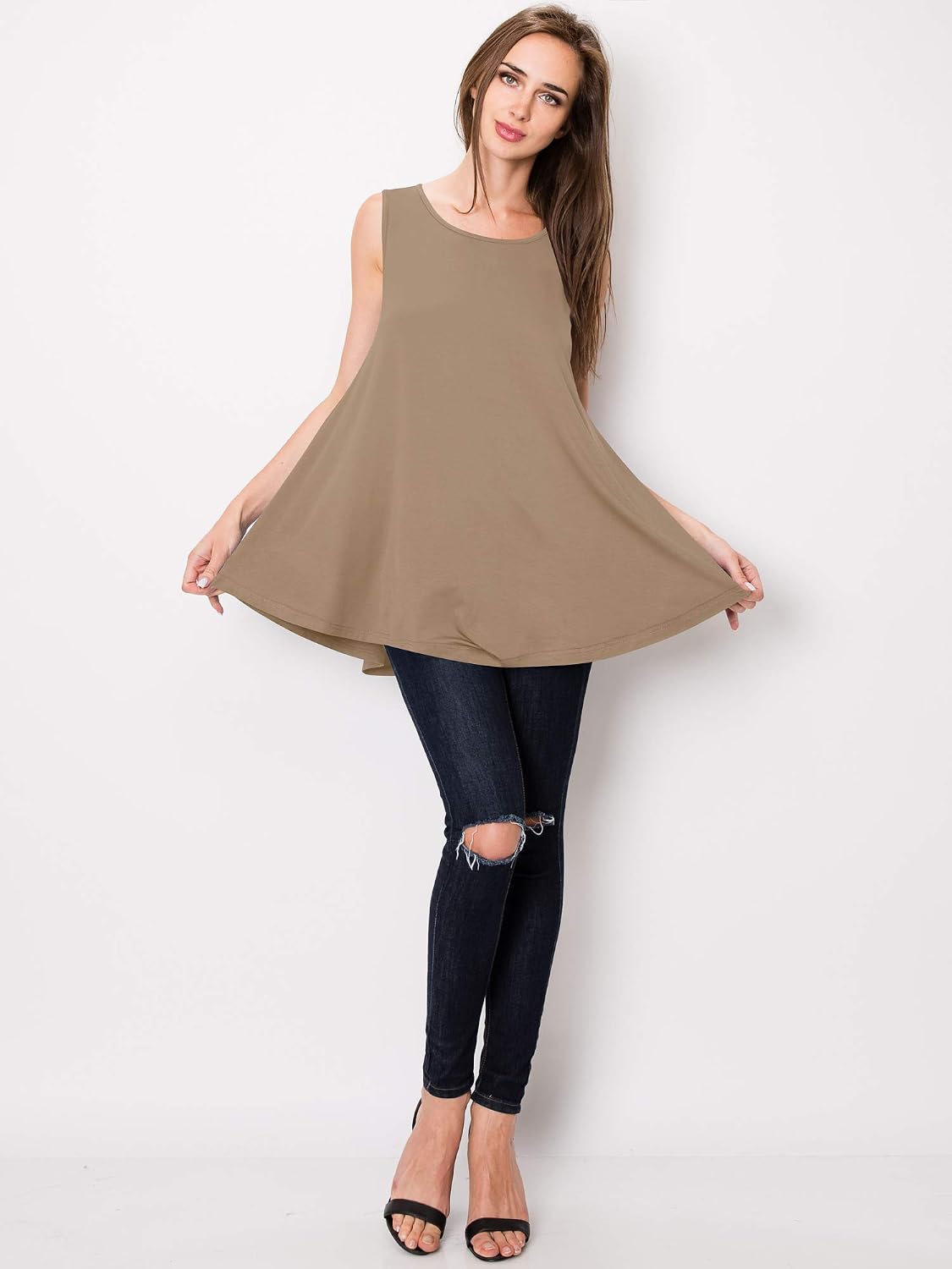 Lock and Love Women Solid Short Sleeve/Sleeveless Tunic for Leggings Swing Tunic Flare Tank Tops S-5XL Plus Size Made in USA