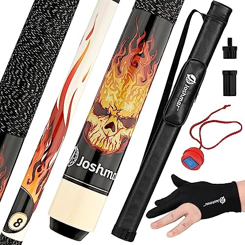 Joshmar Pool Cue Stick 58" – 2-Piece Canadian Maple Billiard Cue 19oz, 13mm Tip, Includes Hard Case, Glove & Chalk – Complete Set for Beginners