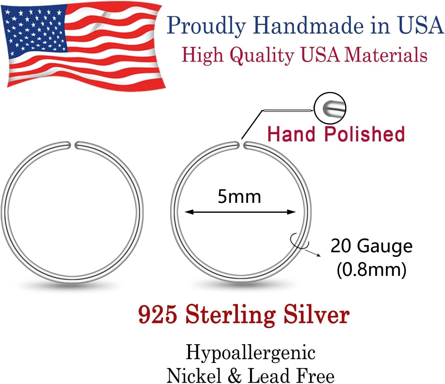 Small Gold or Sterling Silver Huggie Hoop Earrings for Women Cartilage Nose Helix Tragus