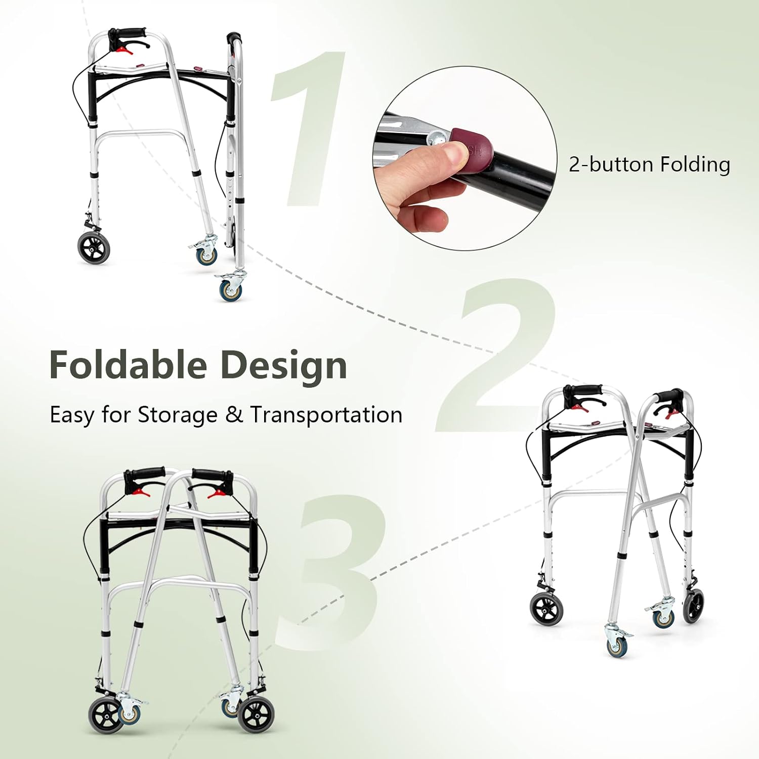 Goplus Walkers for Seniors, 4-in-1 Folding Walker with 5’’ Wheels, Detachable Seat, Height Adjustable Stand Up Walker