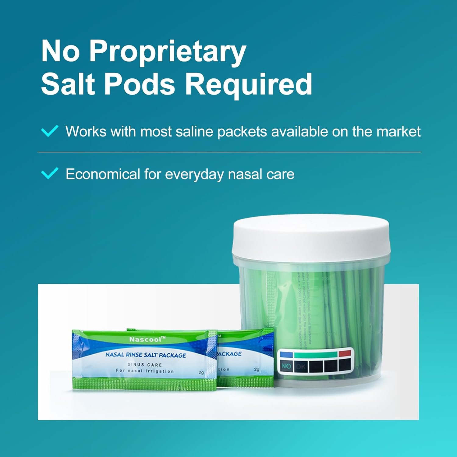 Nascool Electric Nasal Irrigation System with 50 Salt Packets Nose Cleaner | 2 Modes Sinus Rinse Machine with Self-Cleaning Cap, Rotatable Nozzle Base