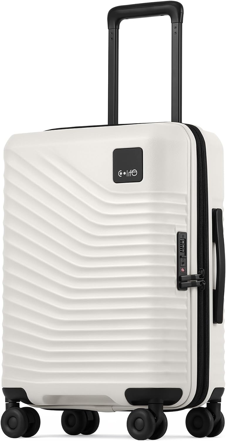 Coolife Luggage Carry-On, Lightweight PC Hardside Suitcase, 20-Inch, Black | Expandable Carry-On, Dual Spinner Wheels, TSA-Approved Lock, Upgraded PC Hardshell, Durable Travel Suitcase