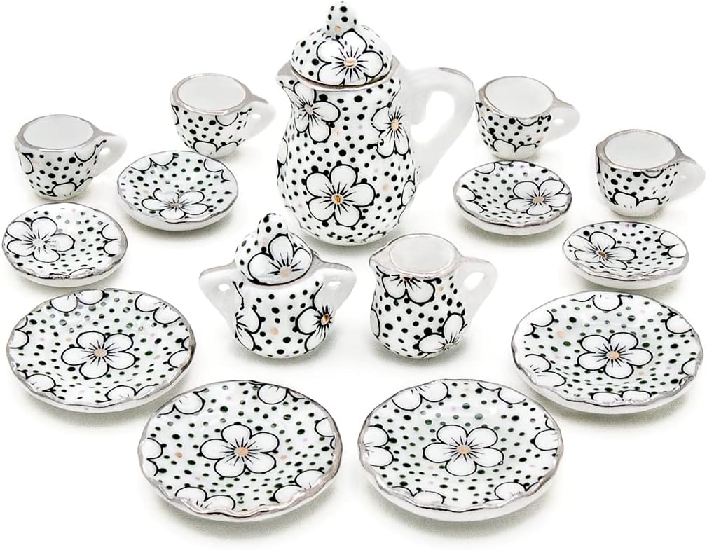 Odoria 1/12 Miniature Porcelain Tea Set 15Pcs Dollhouse Decoration Accessories, Grapes