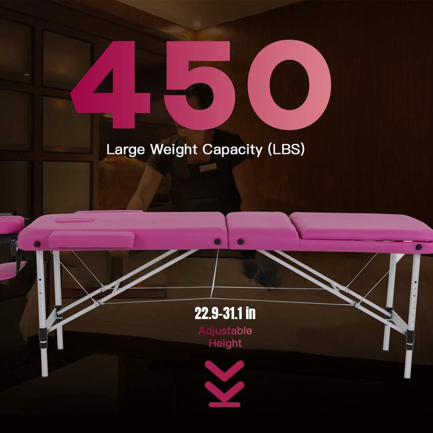 BestMassage Aluminium Massage Bed Portable Massage Table 28 inch Wide Lash Bed Height Adjustable 3 Folding Spa Table with Non-Woven Bag for Spa Footmassage Facial CareSpa Tattoo