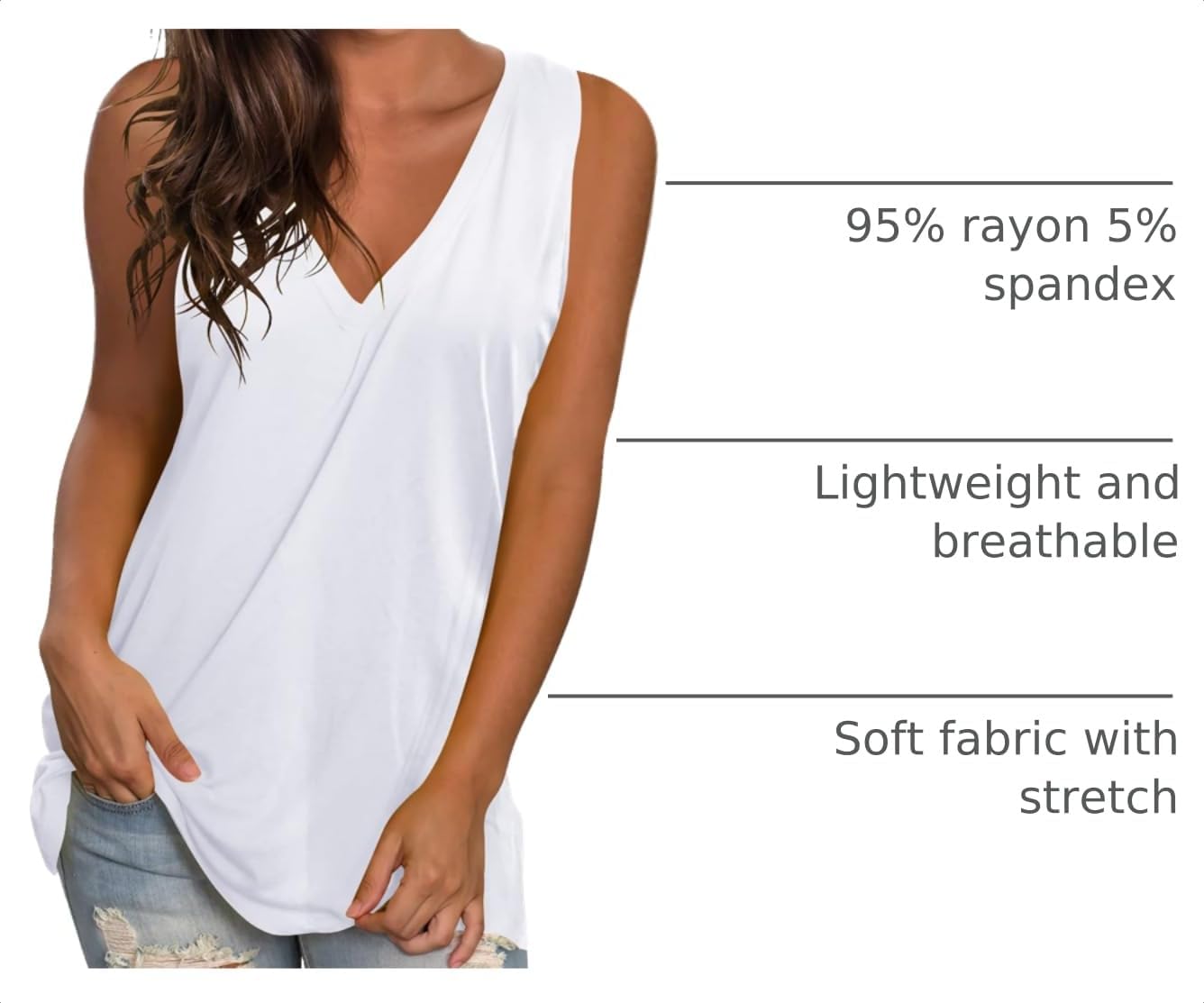 Sampeel Womens Summer Tank Tops Basic Tanks V Neck Sleeveless T Shirts Side Split
